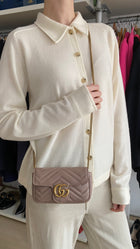 Gucci Taupe Super Mini Matelasse Marmont Crossbody Chain Bag