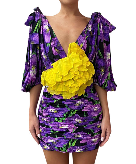 Gucci Purple Silk Poppy Floral Mini Dress - 42 / US 6