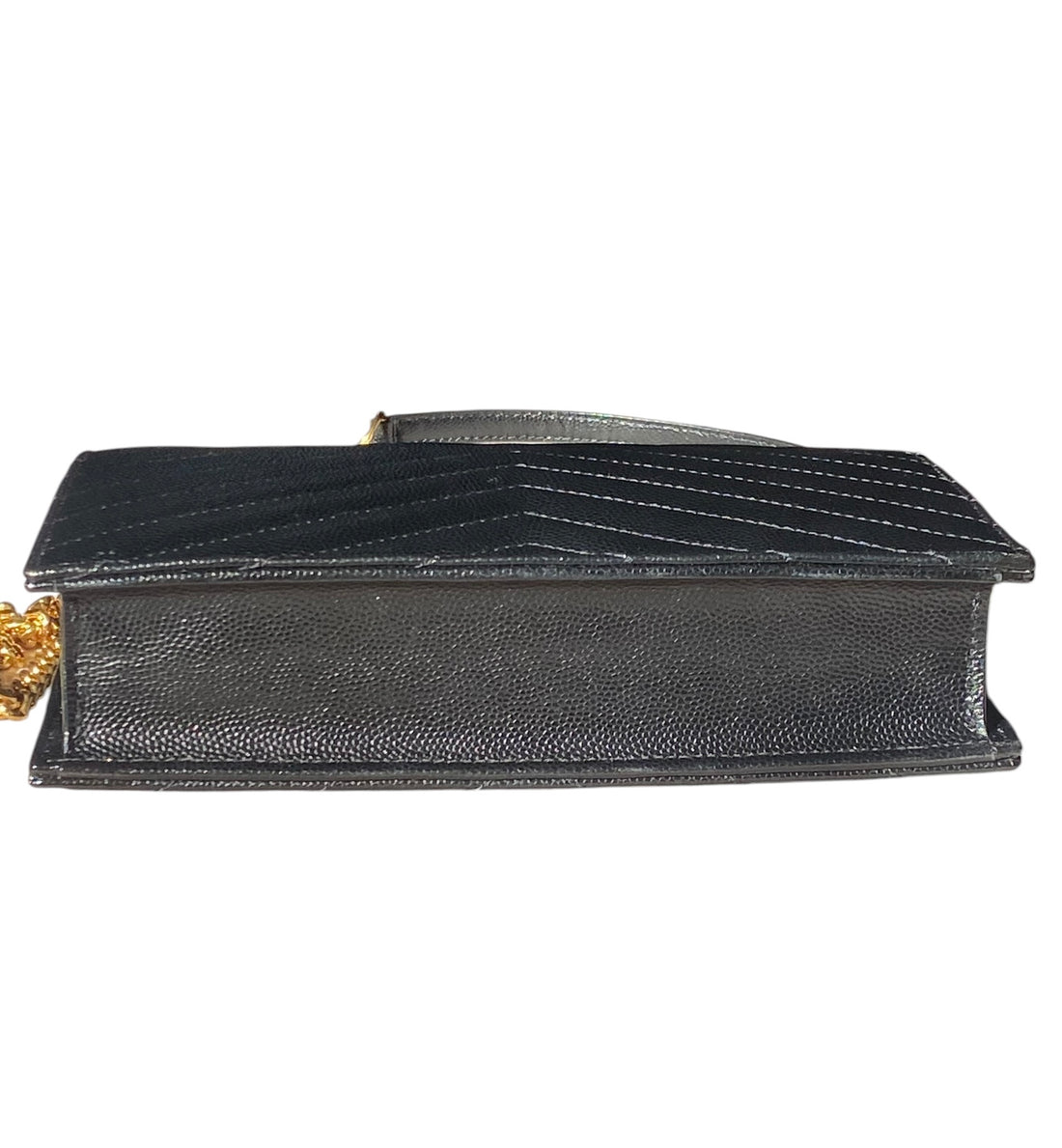 Saint Laurent Black Cassandre Grain de Poudre Chevron Wallet on Chain