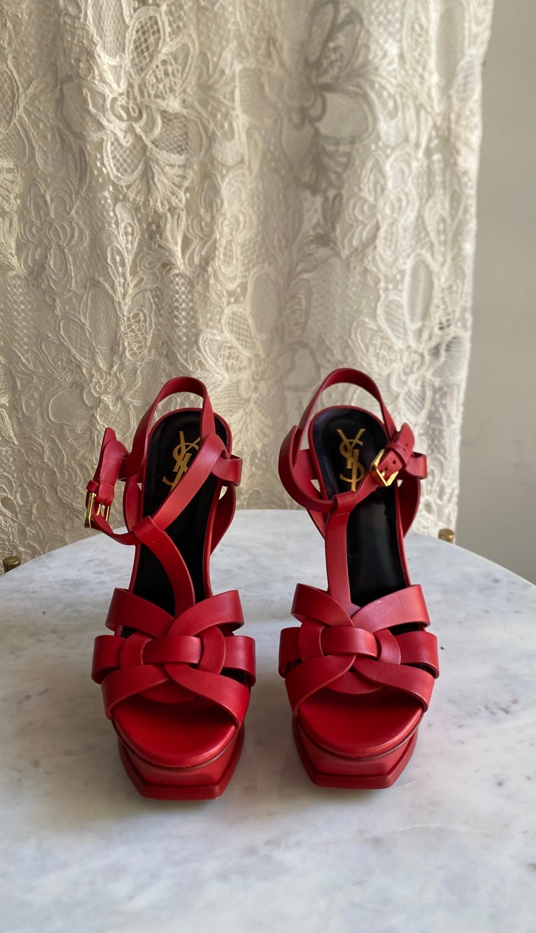 Saint Laurent Red Leather Tribute Platform Sandals - 36