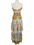 Dolce & Gabbana Orange Printed Silk Chiffon Tiered Strapless Maxi Gown - IT 44 / S-M