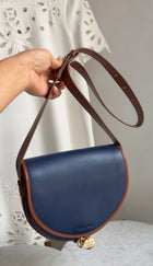 See by Chloe Navy and Tan Brown Leather Gold Chain Mara Saddle Crossbody Bag