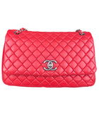 Chanel Red Calfskin Bubble Quilted Medium Single Flap Shoulder Bag