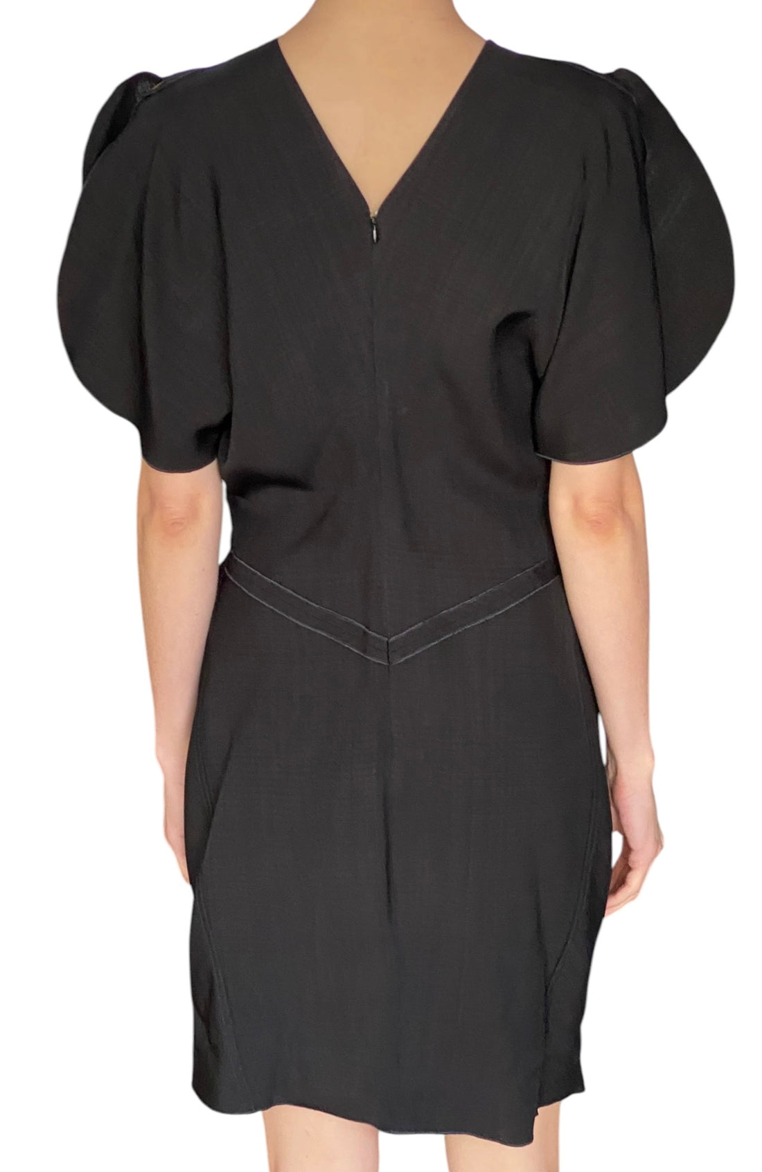 Victoria Beckham Black Gathered Flutter Sleeve Cocktail Dress - UK 12 / M / US 6-8
