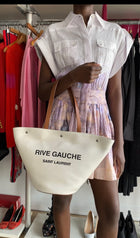 Saint Laurent Rive Gauche Canvas and Tan Leather Triangle Tote Bag