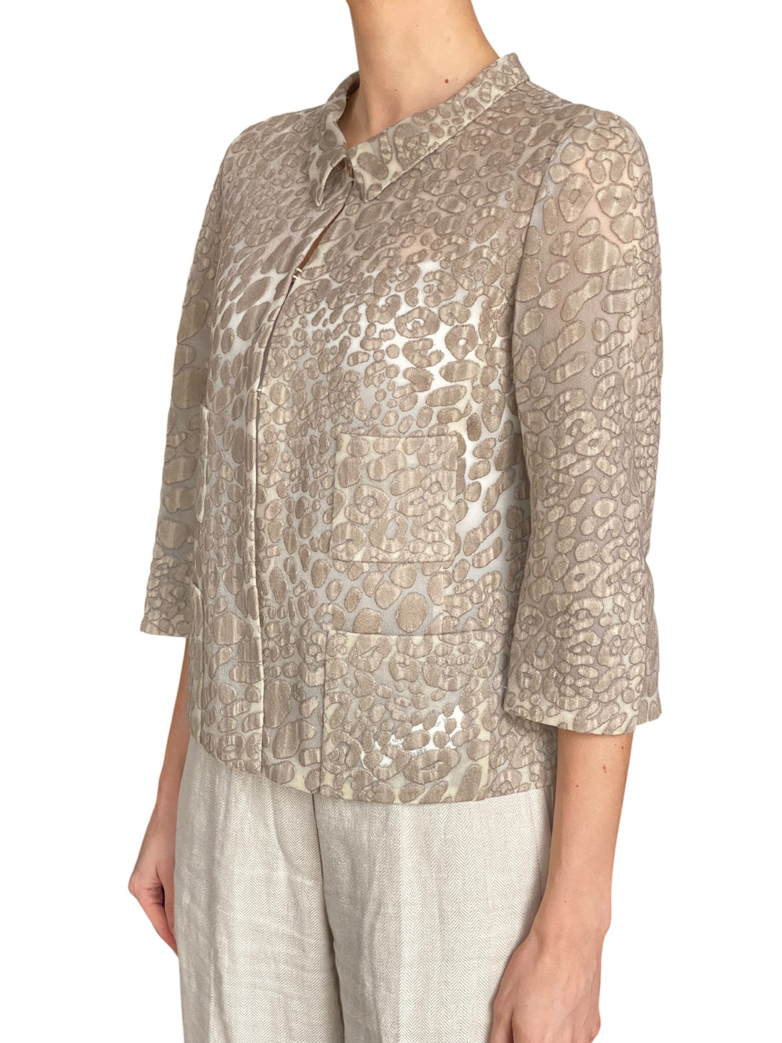 Giorgio Armani Taupe Velvet Leopard Effect Short Jacket - IT 46 / US 10
