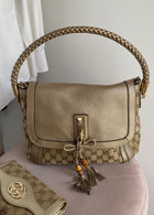 Gucci GG Canvas Metallic Taupe Leather Bella Braided Hobo Bag