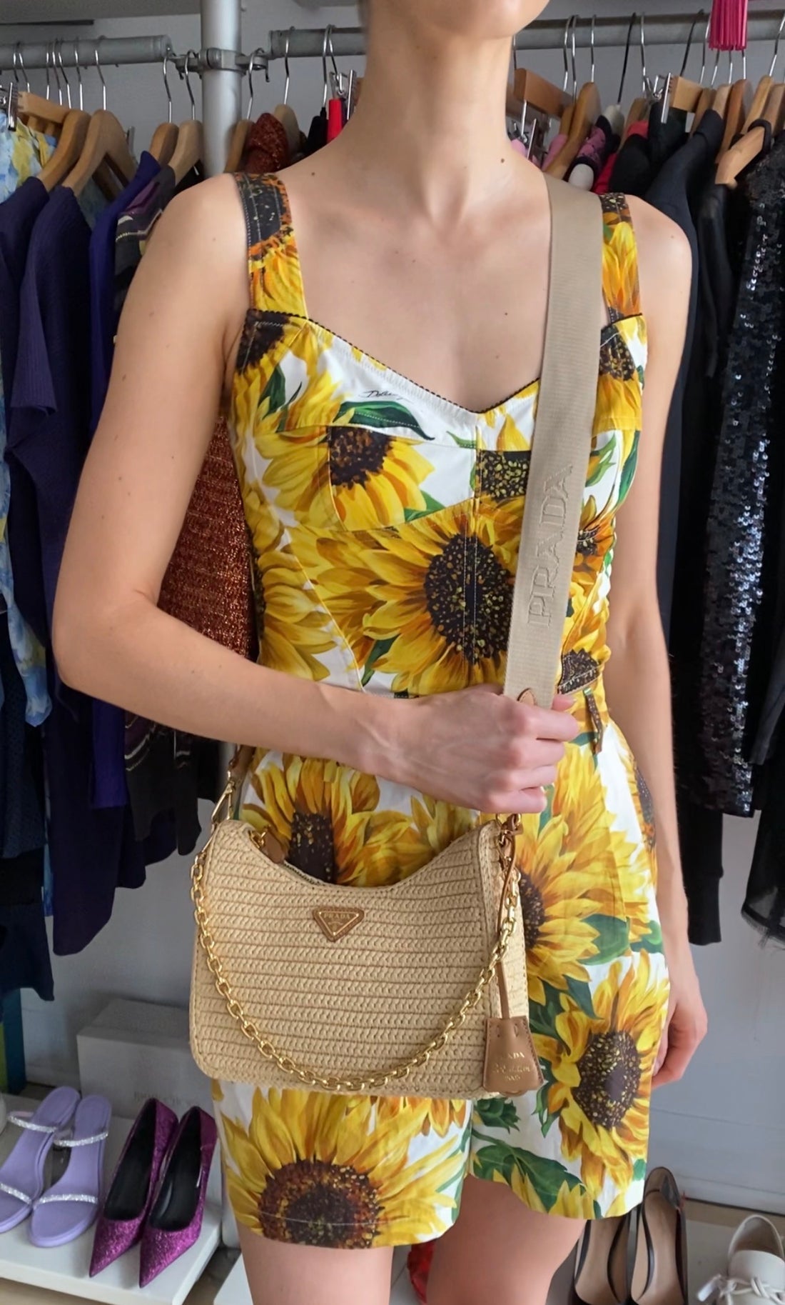 Prada Natrual Raffia Crochet Re-Edition 2005 Two-Way Crossdbody Bag