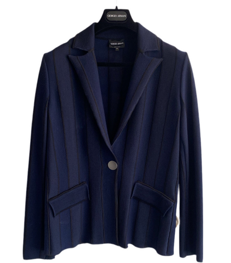 Giorgio Armani Navy Knit Striped Blazer - 42