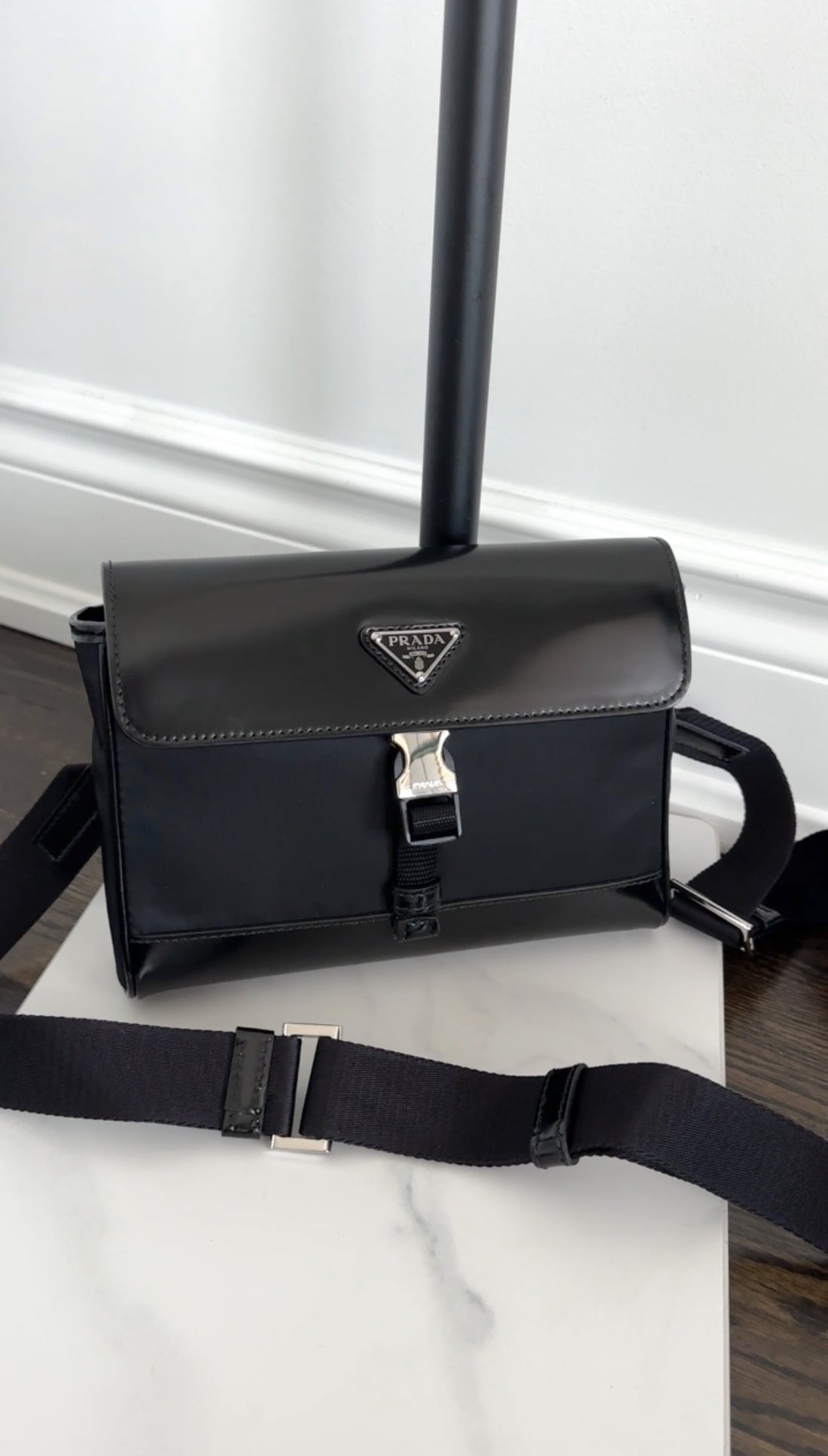 Prada 2023 Black Nylon and Leather Small Crossbody Bag