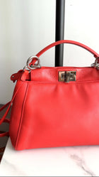 Fendi Red Leather Peekaboo Mini Two-Way Bag