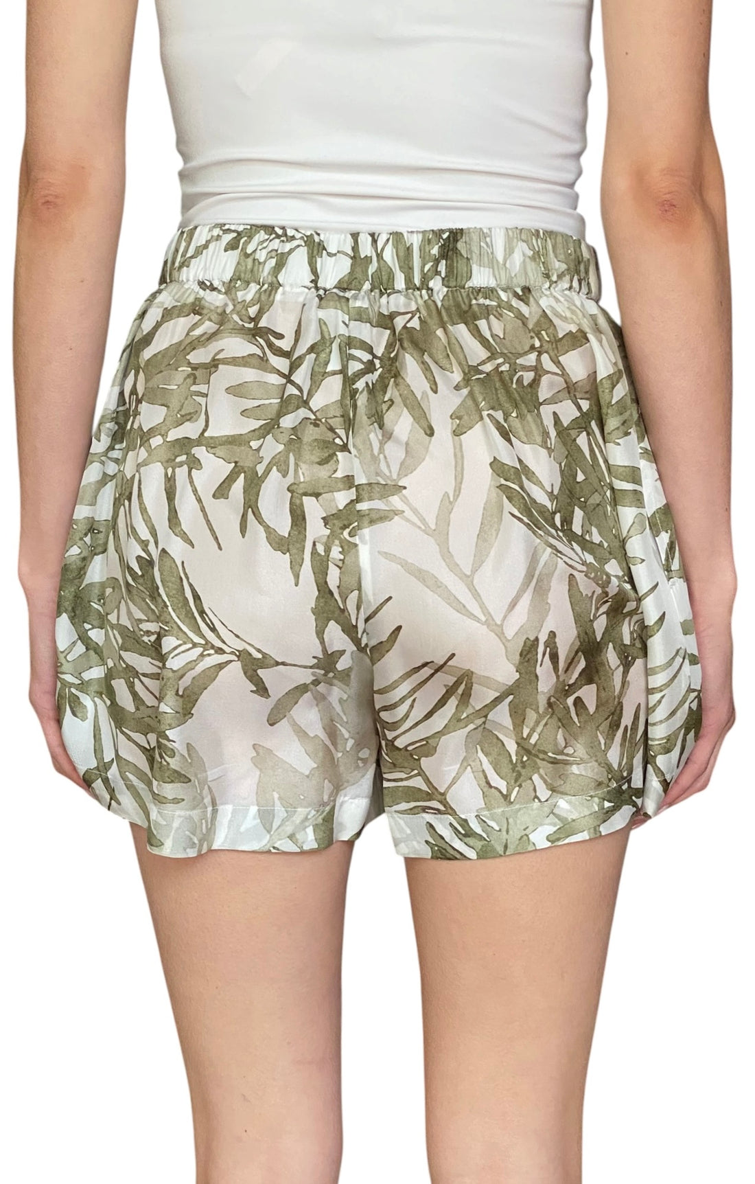 Brunello Cucinelli Green Silk Olive Print Shorts - S / US 6