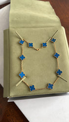 Van Cleef & Arpels 18K Yellow Gold Blue Agate Vintage Alhambra 10 Motif Necklace
