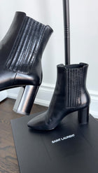 Saint Laurent Black Smooth Leather Lou 75 Block Heel Ankle Boots - 6