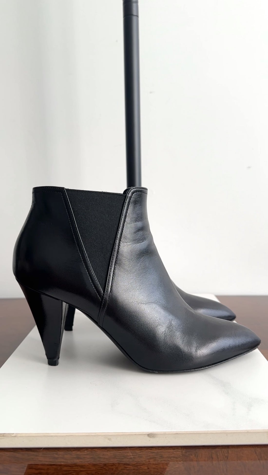 Celine Black Leather Heel Ankle Boots - 7