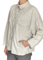 Herno Ecru Suede Snap Button Shirt Jacket - IT 40 / US 6-8