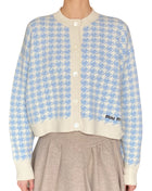 Miu Miu Blue Houndstooth Knit Cashmere Cardigan - IT 36 / US 4