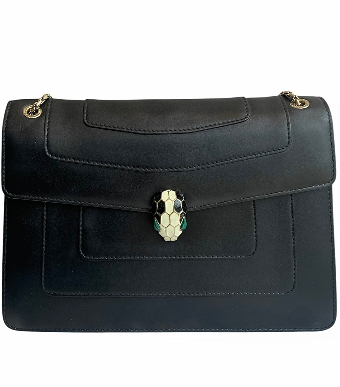 Bvlgari Black Leather Serpenti Shoulder Bag