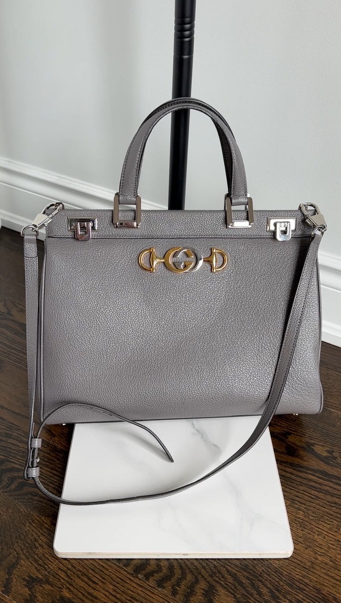 Gucci Grey Leather Large Zumi Tote Bag