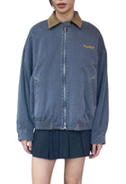 Miu Miu Grey Chambray Jacket with Velvet Collar - 40 / US 6