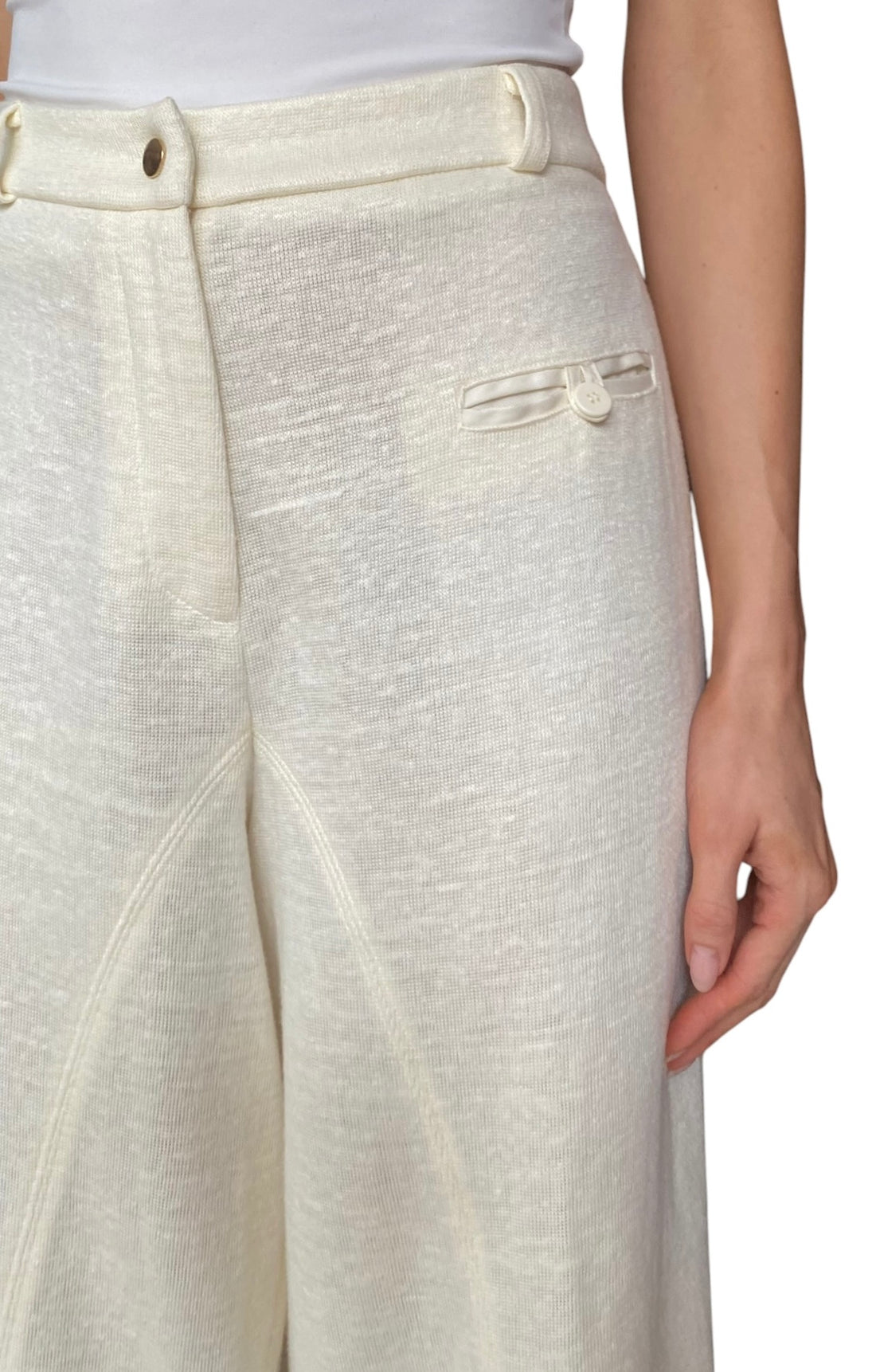 Giorgio Armani Ivory Jersey Knit Relaxed Trousers - IT 44 / US 8