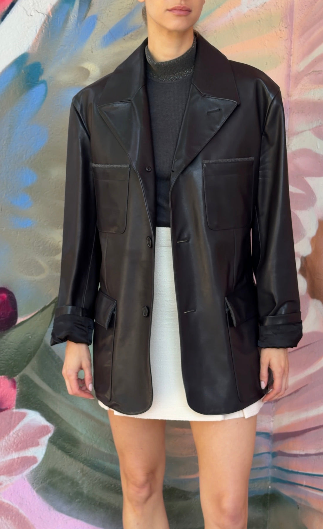 Hermes Black Cashmere Lined Calfskin Leather Jacket - 52