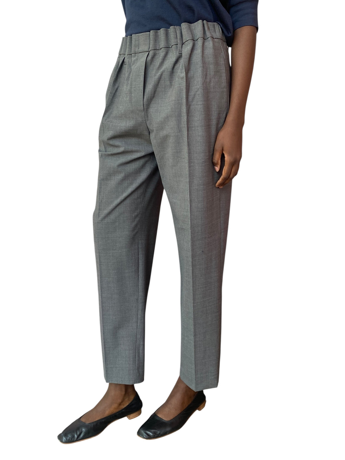 Brunello Cucinelli Grey Gathered High Waisted Wool Trousers - US 6