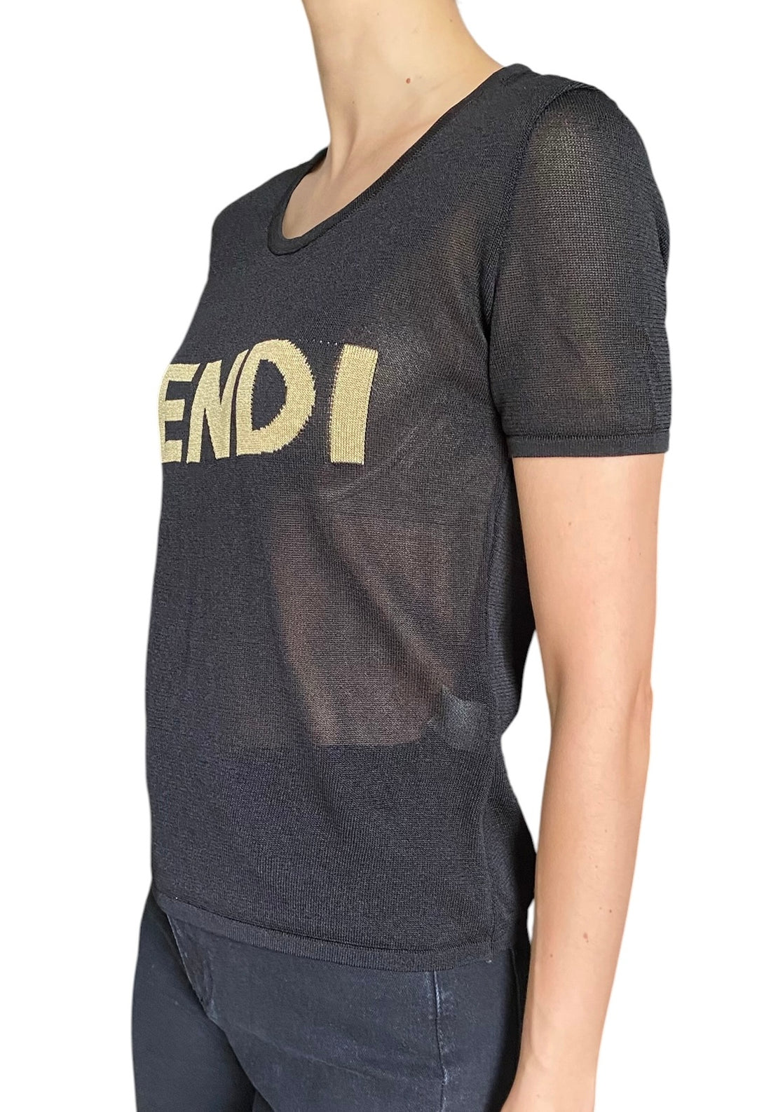 Fendi Black Logo Sheer Jersey Knit Tee - IT 40 / US 4