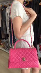 Chanel Pink Caviar Leather Medium Coco Top Handle Bag LGHW