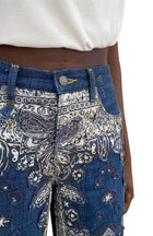 R13 Blue Ivory Bandana Patchwork “Darcy” Flare Denim - W25