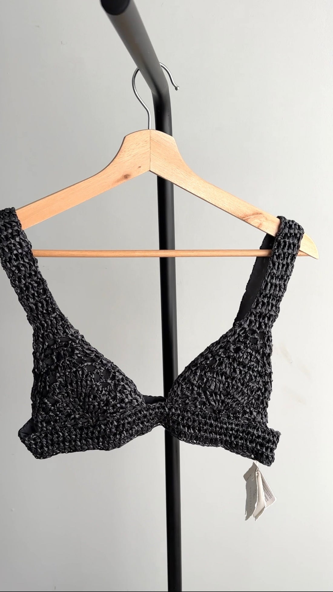 Brunello Cucinelli Charcoal Grey Raffia Straw Crop Bra Top - XS