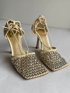 Bottega Veneta Crystal Mesh Wrap Tie Heels - 36.5
