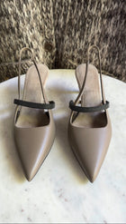 Brunello Cucinelli Taupe City Leather Sling Back 55mm Pointed Toe Monili Pumps - 37