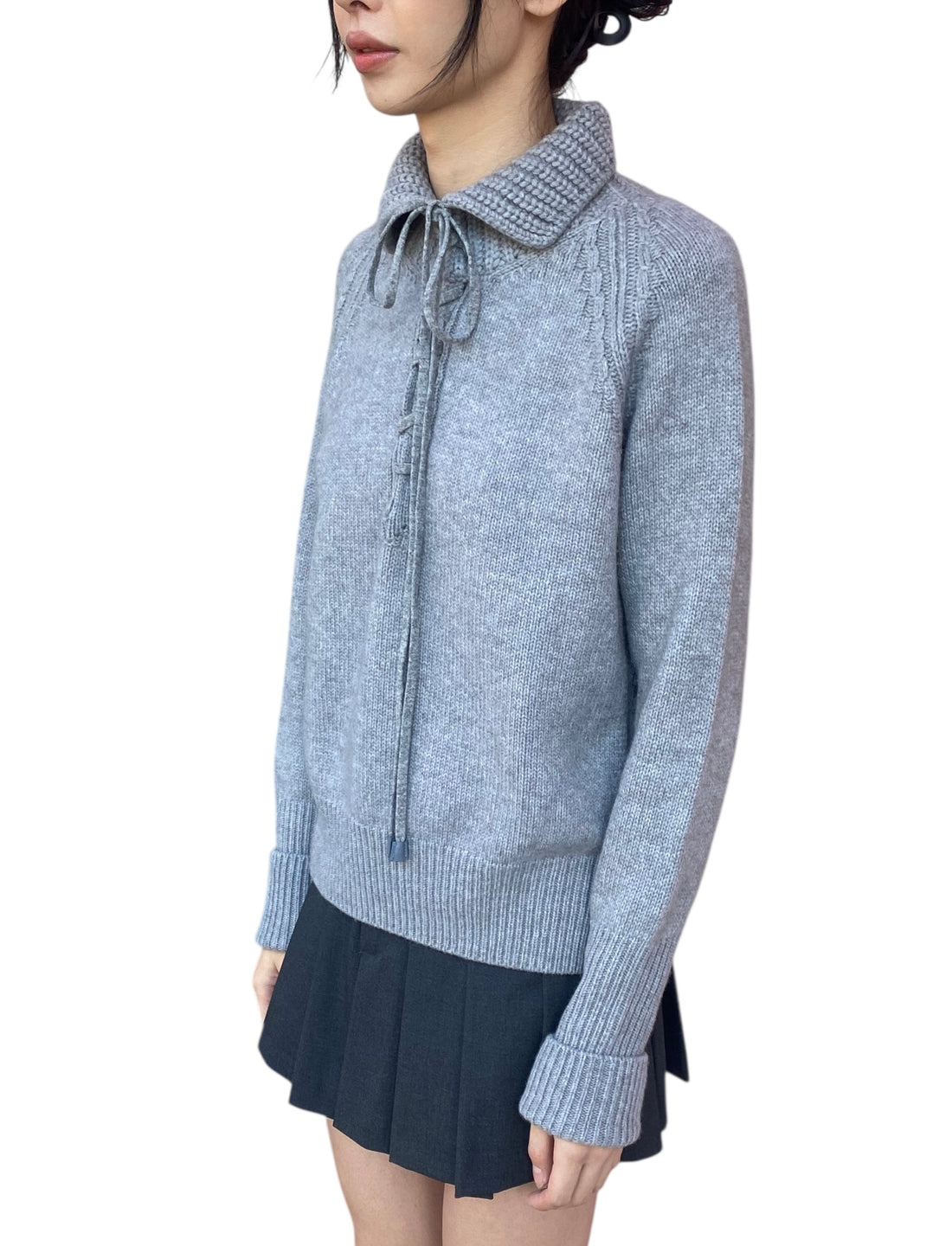 Ermanno Scervino Grey Cashmere Tie Front Sweater - 42 / US 6-8
