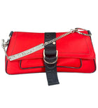 Dior Red Satin Hardcore Mini Rhinestone Chain Bag