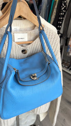 Hermes Blue Jean Clemence Leather Lindy 30 Bag PHW