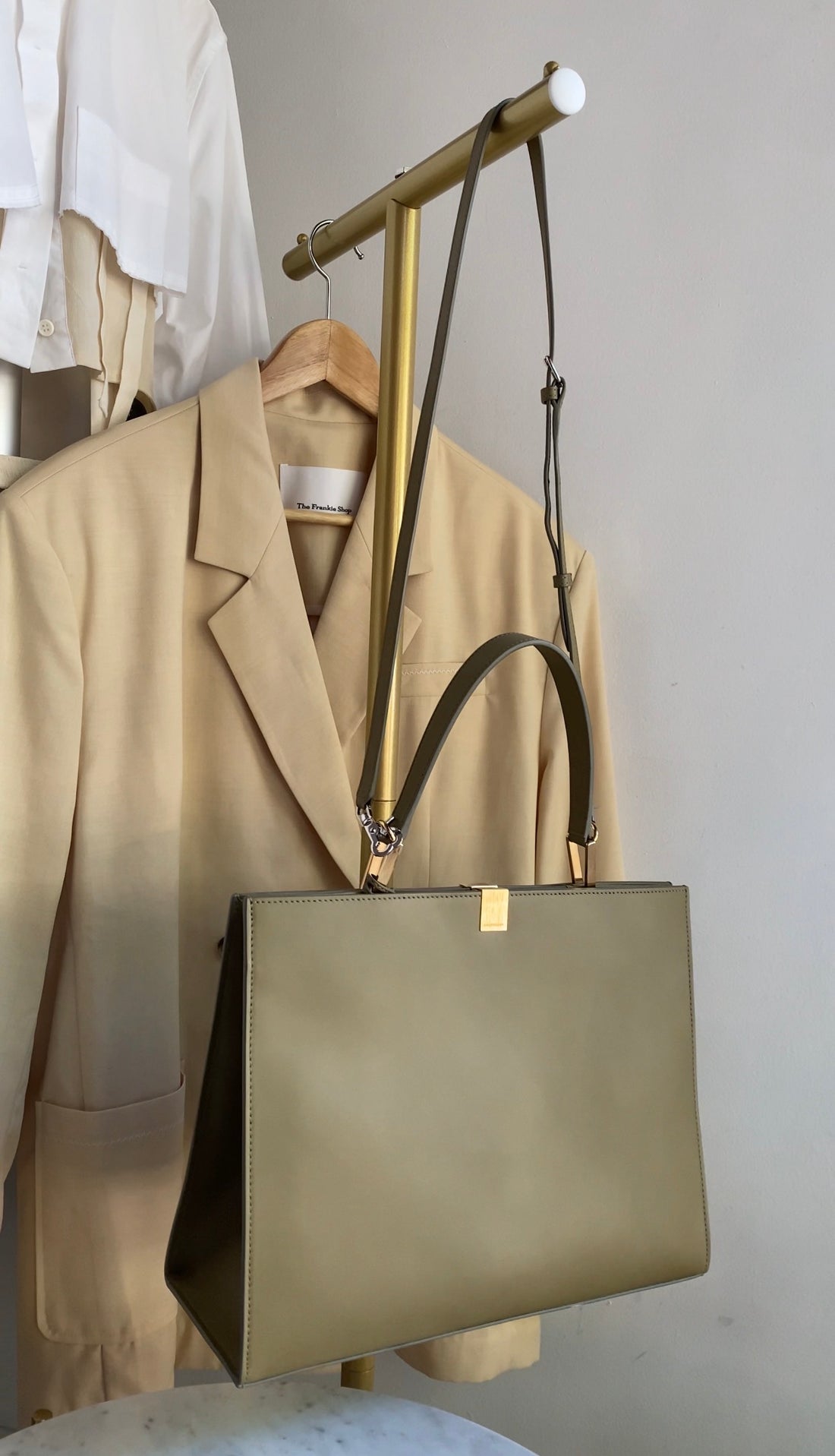 Balenciaga Khaki Leather Le Dix Two Way Handbag