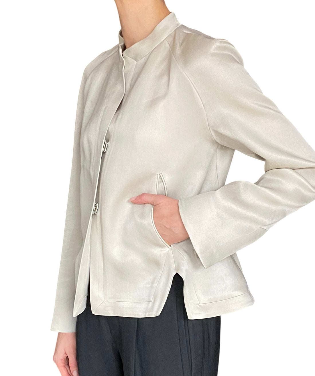 Giorgio Armani Ecru Silk Notched Jacket - IT 42 / US 8