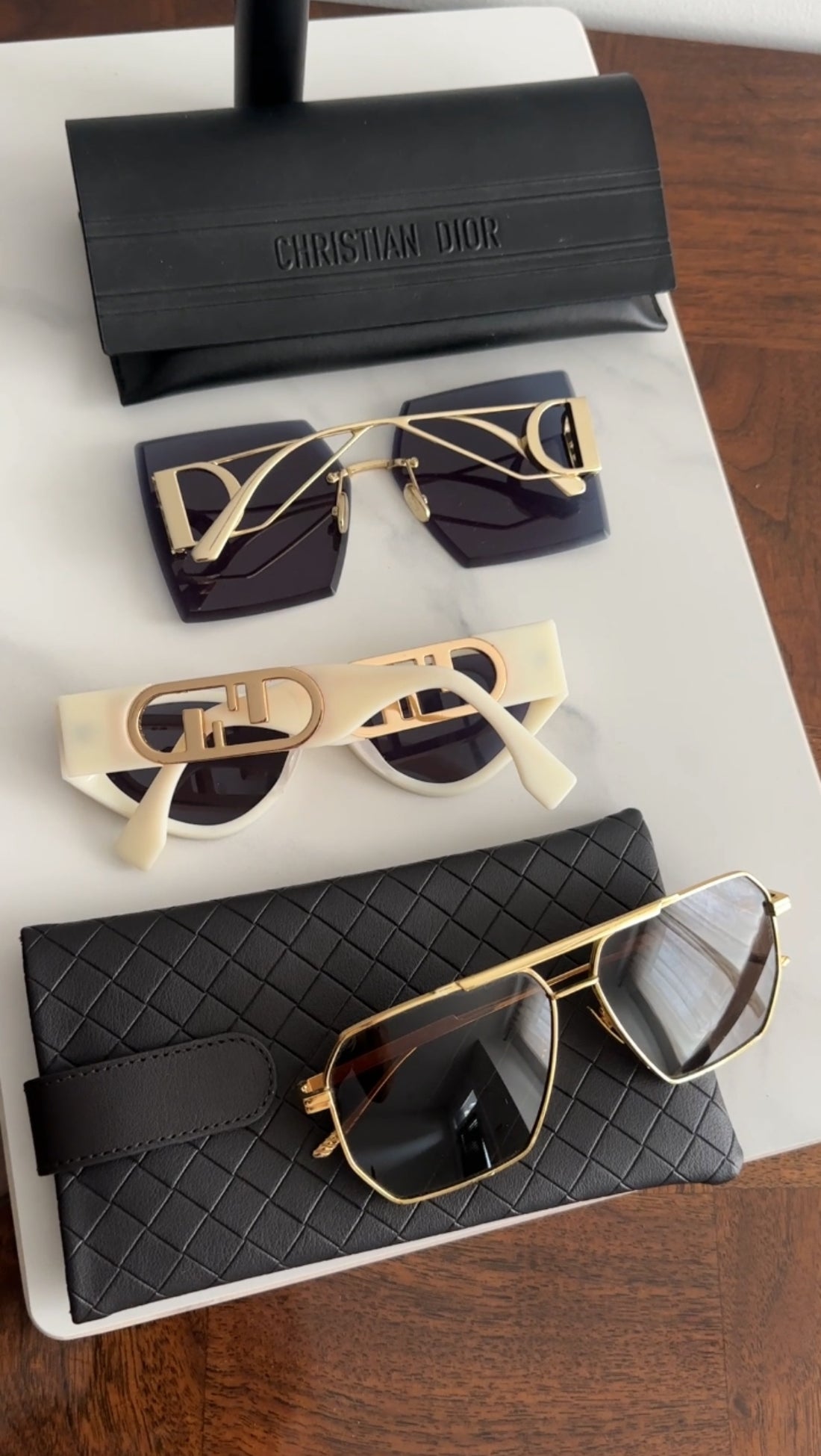 Bottega Veneta Gold Rectangular Sunglasses BV1012S