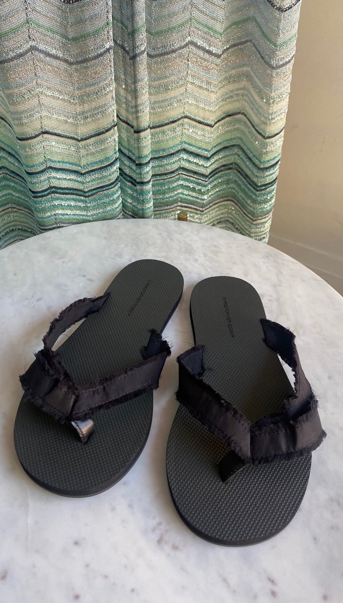 Christopher Esber Black Freya Satin Frayed Thong Flip Flop Sandals 37