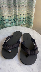 Christopher Esber Black Freya Satin Frayed Thong Flip Flop Sandals 37