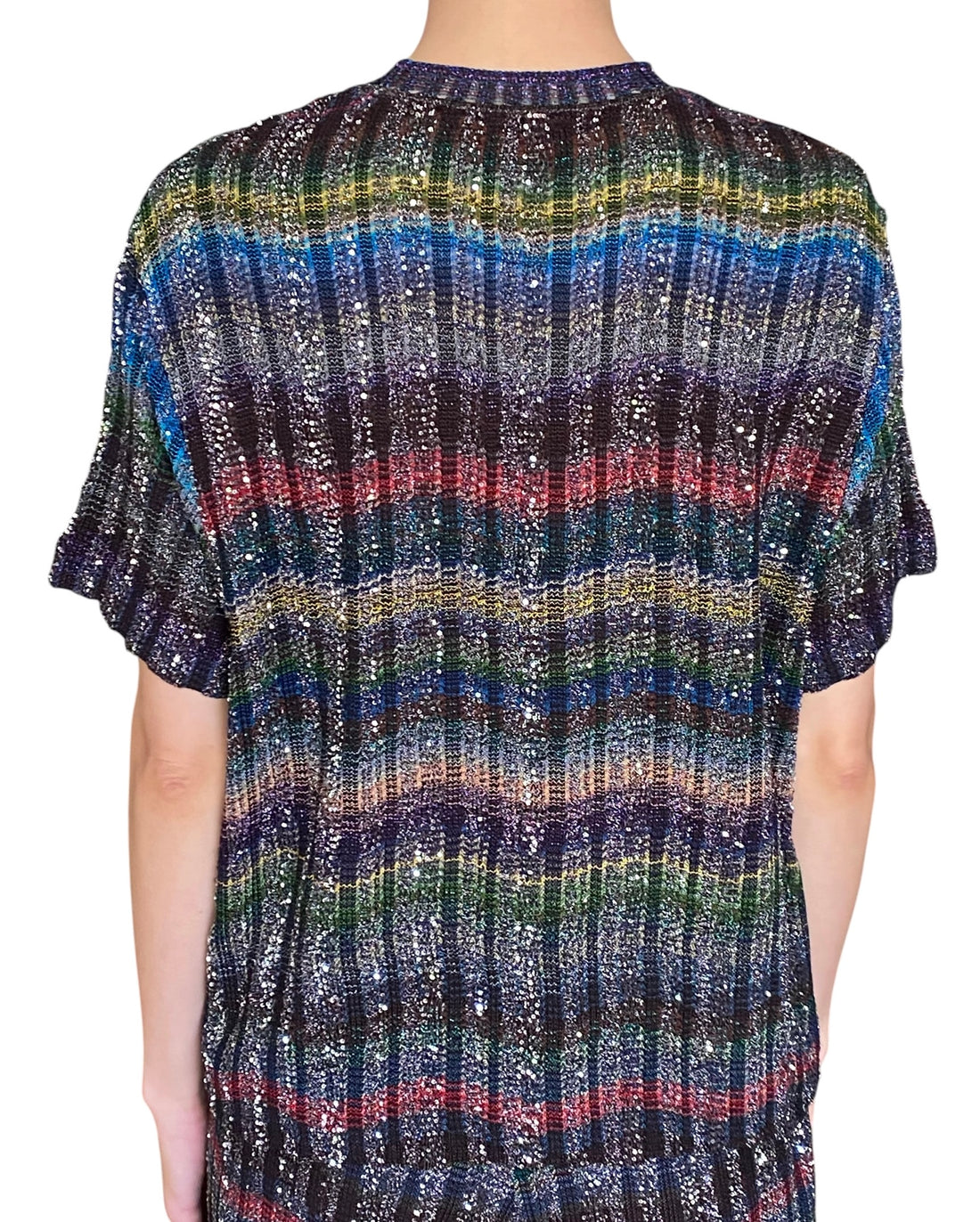 Missoni Multicoloured Sequinned Embellished Chevron Striped Knit Shirt - S / US 4-6