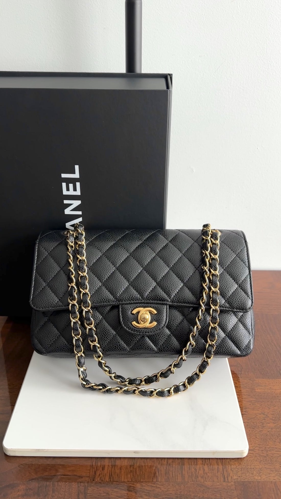 Chanel Black Caviar Quilted Leather Medium Classic Double Flap Bag GHW