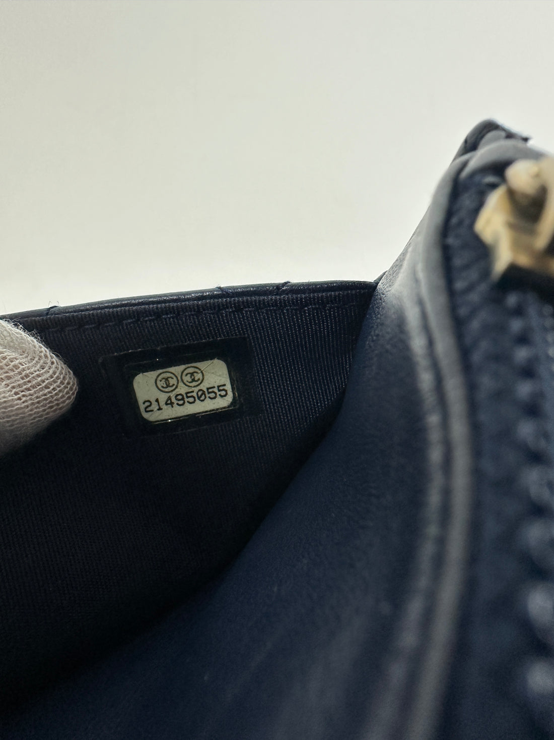 Chanel Navy Quilted Leather Boy Wallet on Chain GHW