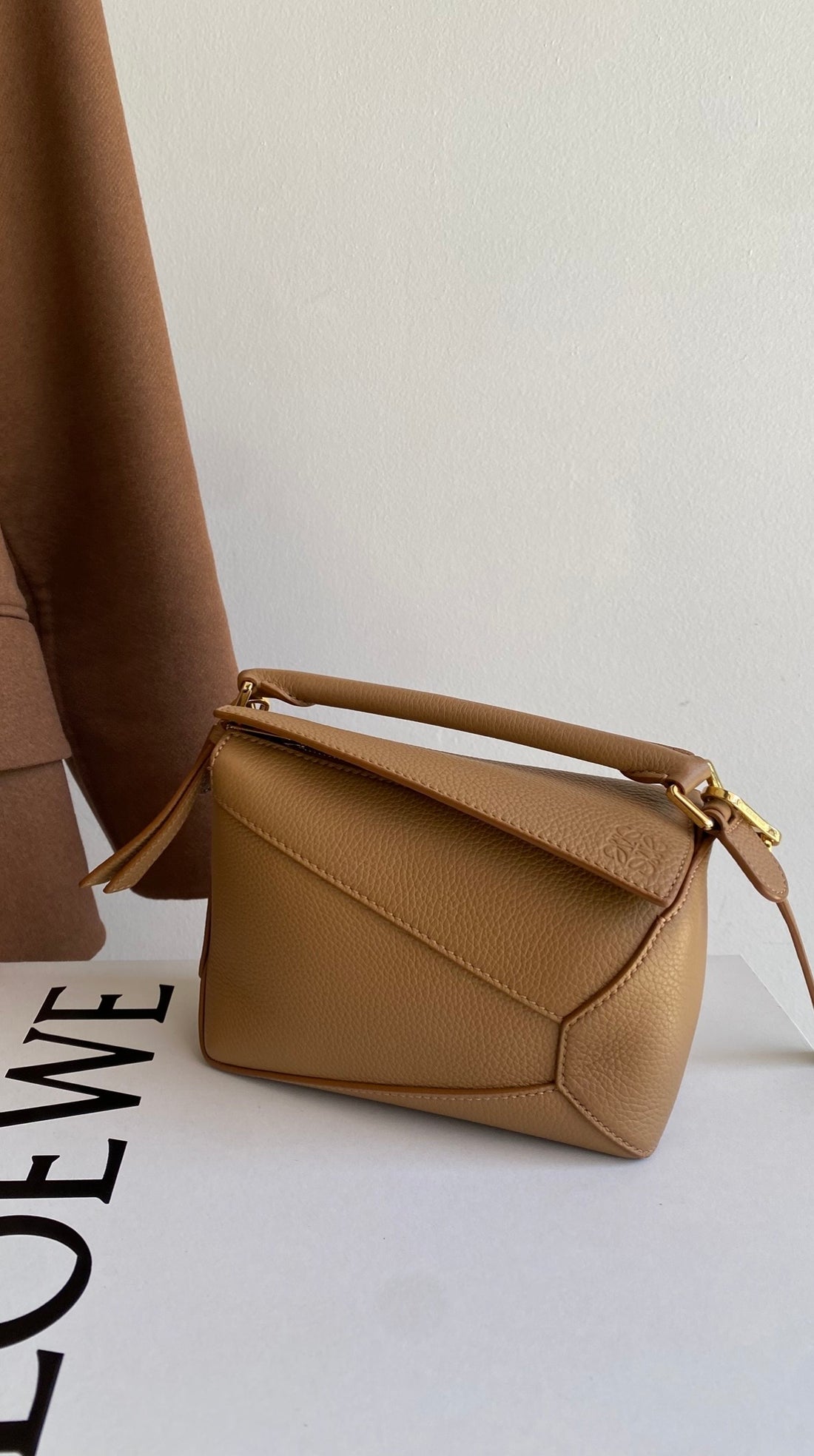 Loewe Toffee Brown Grained Calfskin Mini Puzzle Bag