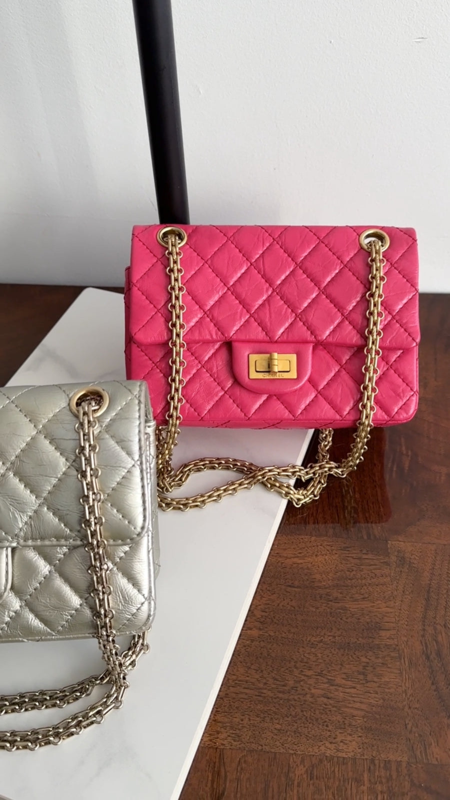 Chanel Hot Cherry Pink Aged Leather Mini 2.55 Reissue Flap Bag