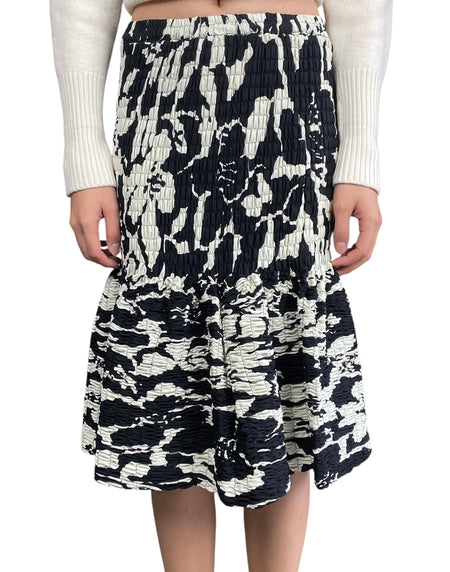 Dries Black and White Smocked Printed Skirt - M