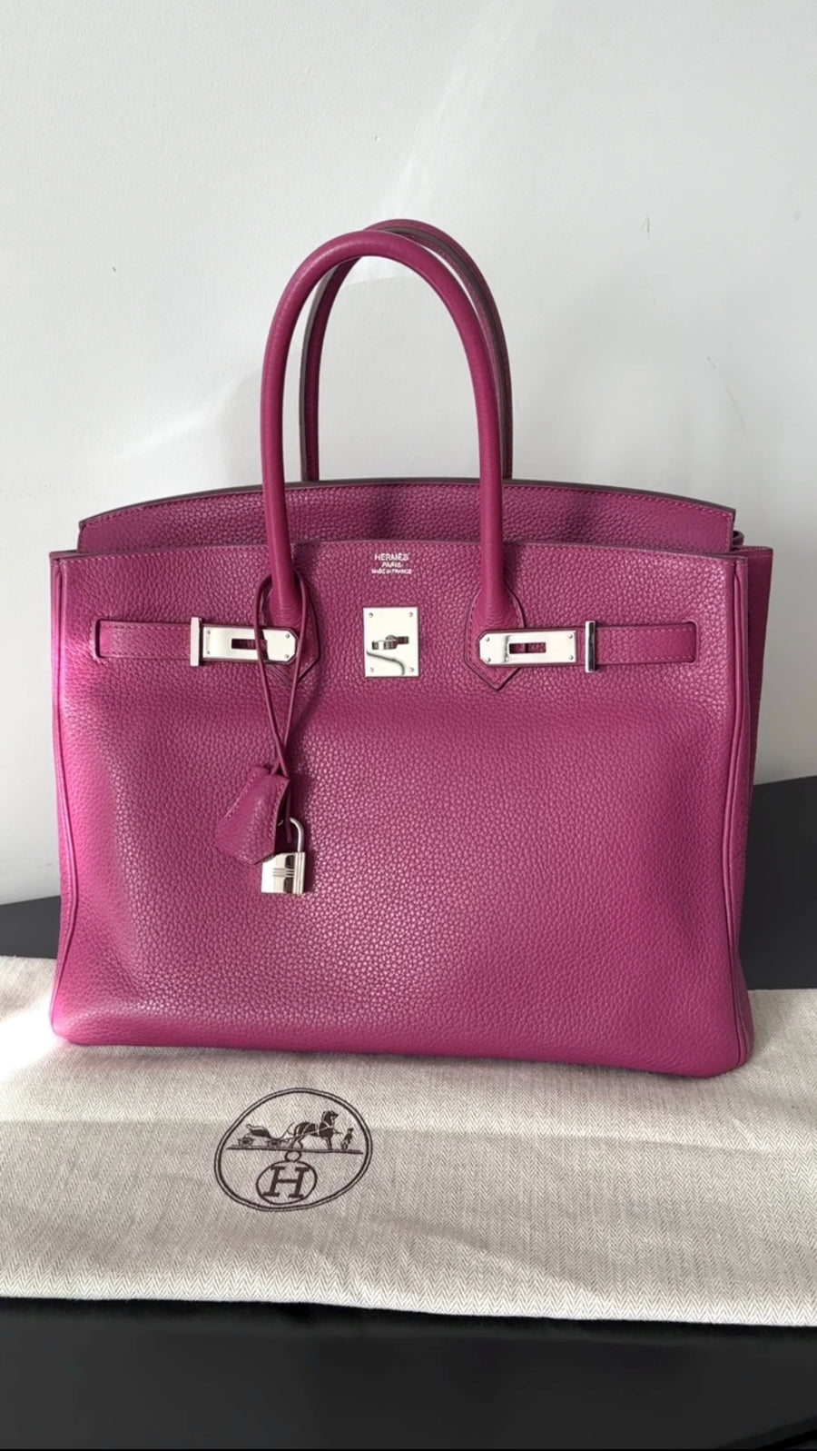 Hermes Birkin 35 Clemence Tosca Magenta Leather PHW Bag