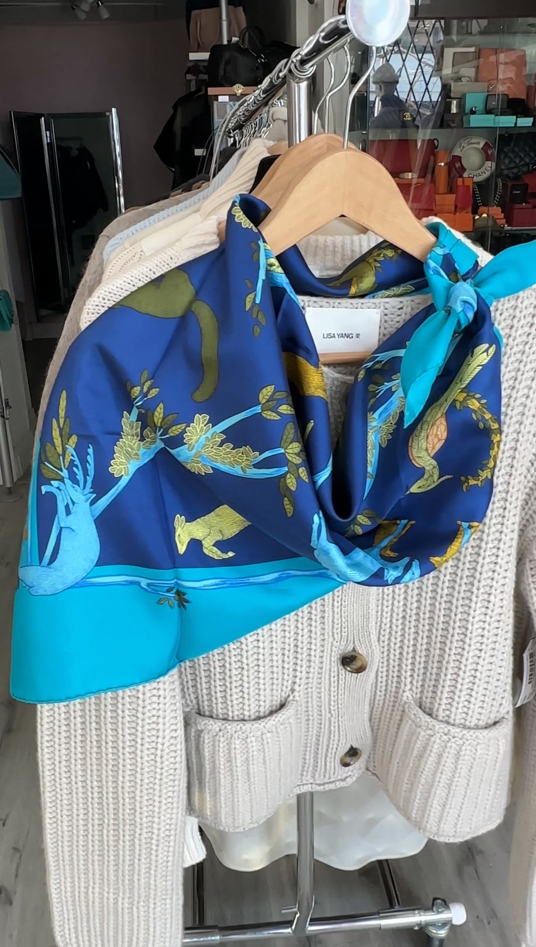 Hermes Alphabet 3 Blue Silk 90cm Scarf