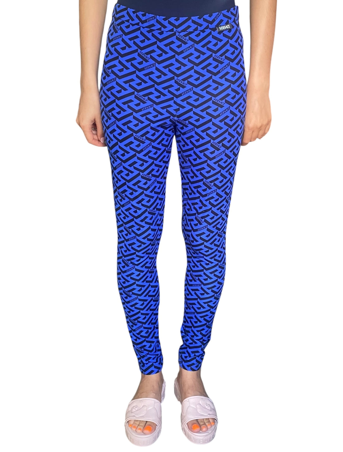 Versace Blue Logo Printed Leggings - 44 / US 6-8